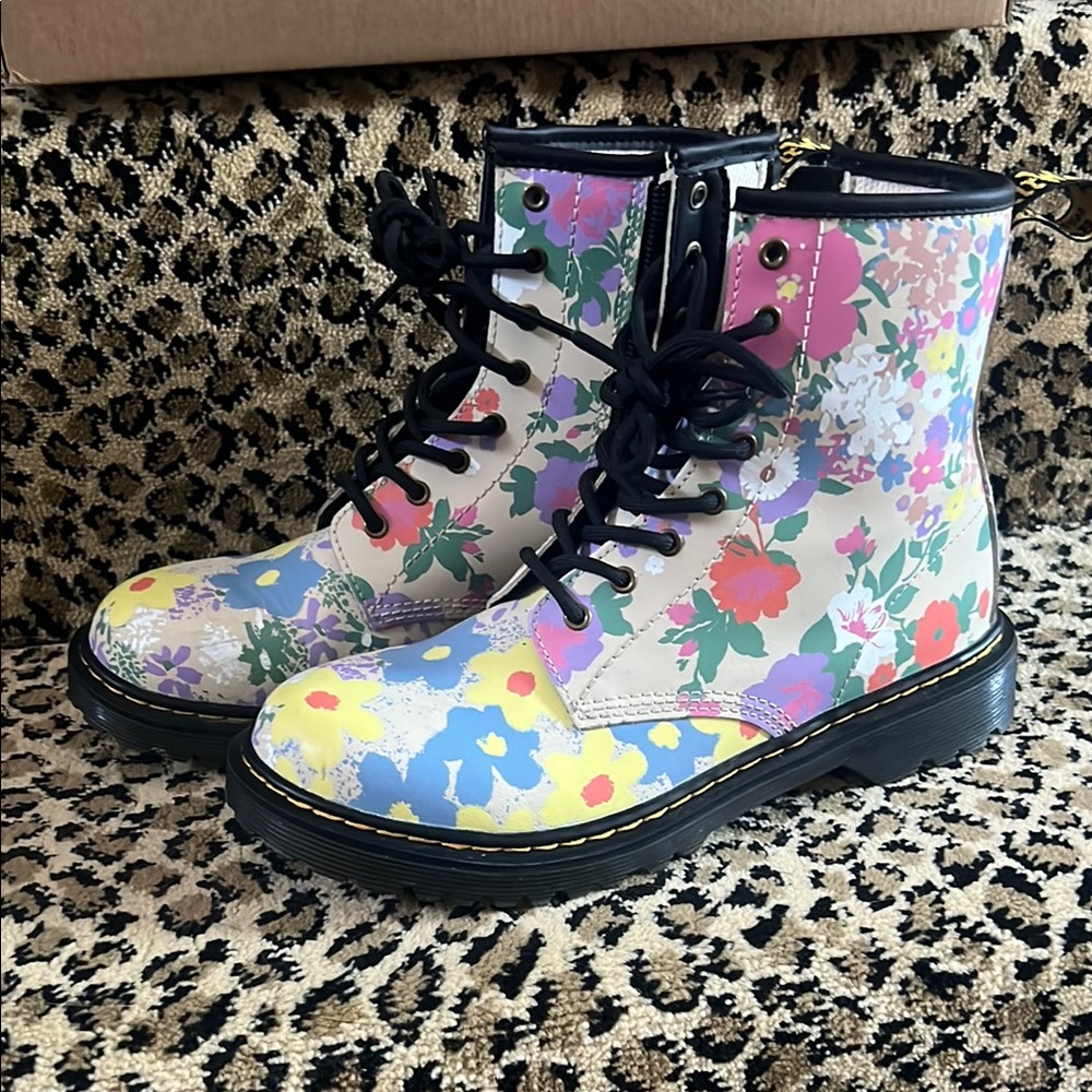 Dr. Martens Floral Print Combat Boots in Pastel Multi